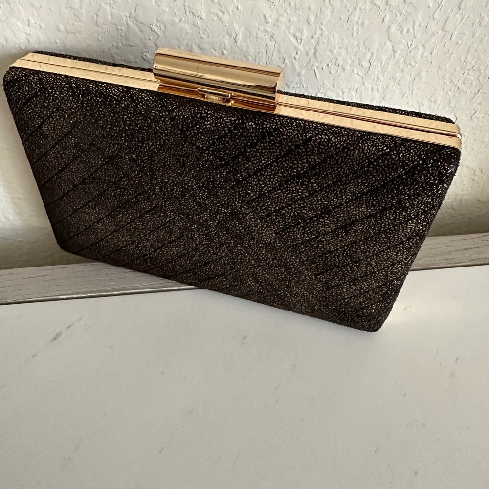 Landry Black and Gold cocktail clutch purse with chain